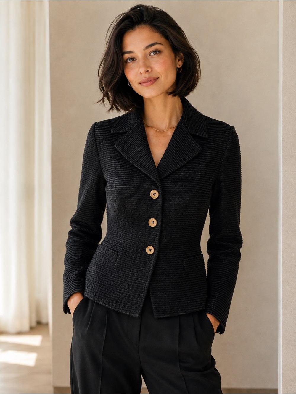 MaxMara Black Textured Knit Notch-Collar Blazer